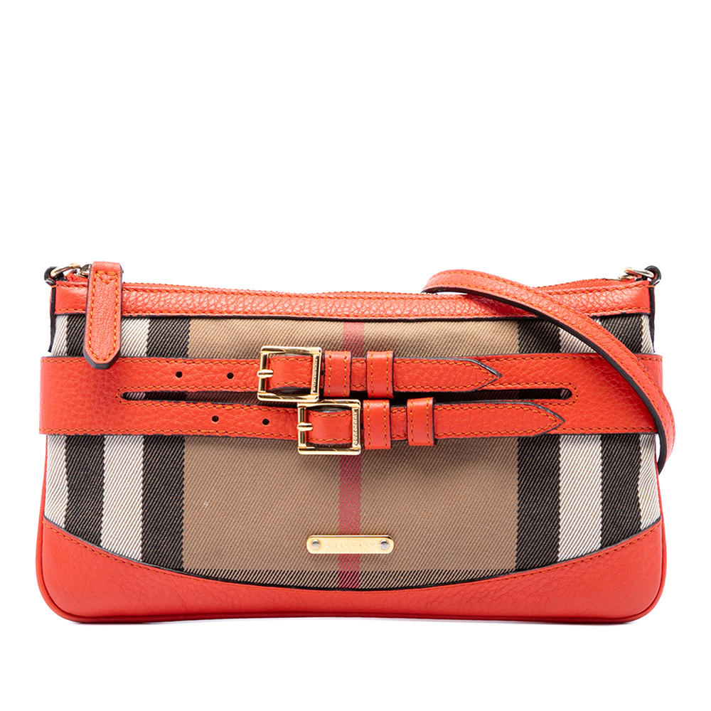 Pre-Loved Burberry House Check Canvas and Leather Bridle Peyton Crossbody